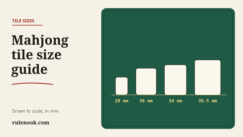 Four mahjong tile outlines drawn to scale on felt: 20, 30, 34 and 39.5 mm tall